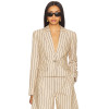 Stylish Professional Notched Lapel Collar Beige Black Striped Slim Fit Single Breasted Blazer