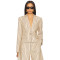 Stylish Professional Notched Lapel Collar Beige Black Striped Slim Fit Single Breasted Blazer