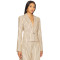 Stylish Professional Notched Lapel Collar Beige Black Striped Slim Fit Single Breasted Blazer