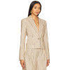 Stylish Professional Notched Lapel Collar Beige Black Striped Slim Fit Single Breasted Blazer