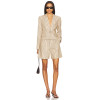 Stylish Professional Notched Lapel Collar Beige Black Striped Slim Fit Single Breasted Blazer