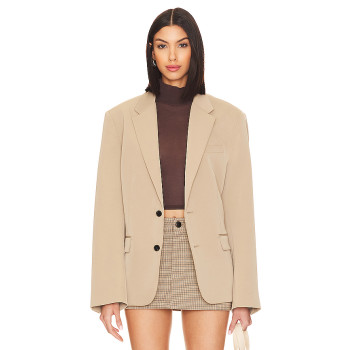 Stylish Versatile Khaki Loose Fit Buttoned Cuffs Padded Shoulders Single Breasted  Blazer