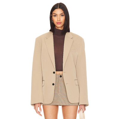 Stylish Versatile Khaki Loose Fit Buttoned Cuffs Padded Shoulders Single Breasted  Blazer