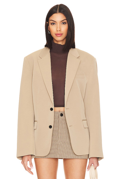 Stylish Versatile Khaki Loose Fit Buttoned Cuffs Padded Shoulders Single Breasted  Blazer