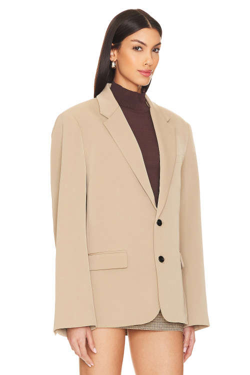 Stylish Versatile Khaki Loose Fit Buttoned Cuffs Padded Shoulders Single Breasted  Blazer