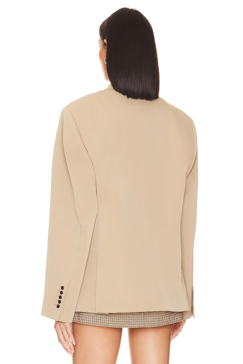 Stylish Versatile Khaki Loose Fit Buttoned Cuffs Padded Shoulders Single Breasted  Blazer