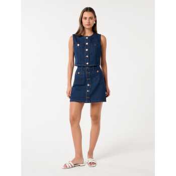 Jacket Combines a Vintage Silhouette Round Neckline Button Closure at Chest Sleeveless Short Tops