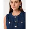 Jacket Combines a Vintage Silhouette Round Neckline Button Closure at Chest Sleeveless Short Tops