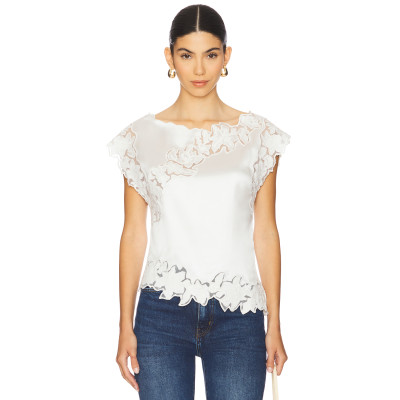 Fashionable Exquisite White Short Sleeved Lace Splicing Romantic Ruffled Edges Top
