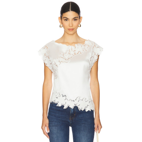 Fashionable Exquisite White Short Sleeved Lace Splicing Romantic Ruffled Edges Top