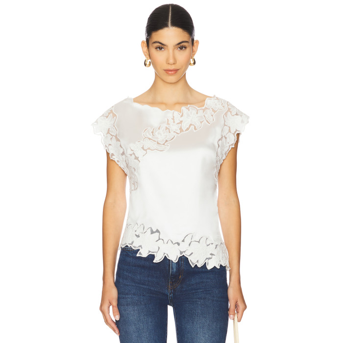 Fashionable Exquisite White Short Sleeved Lace Splicing Romantic Ruffled Edges Top