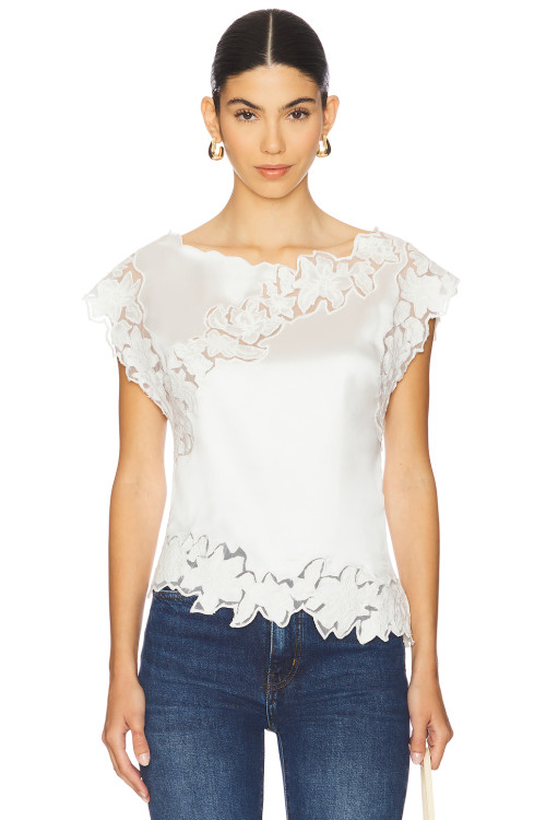 Fashionable Exquisite White Short Sleeved Lace Splicing Romantic Ruffled Edges Top