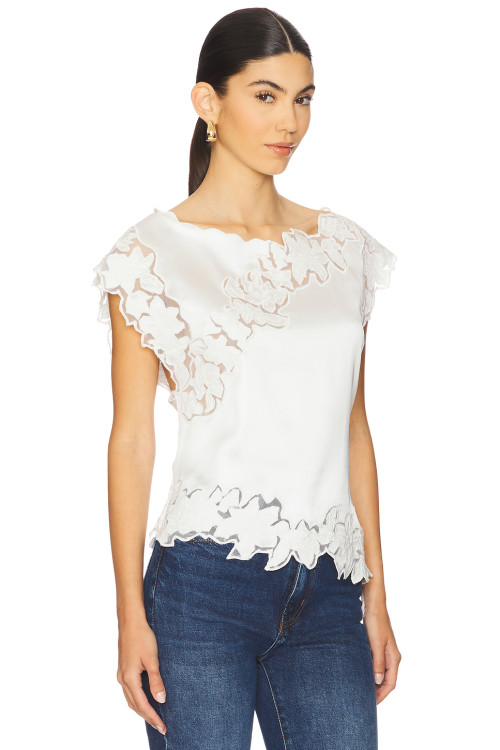 Fashionable Exquisite White Short Sleeved Lace Splicing Romantic Ruffled Edges Top