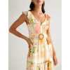 Cute Fashion Ruffle Sleeves V-Neckline Open Back Tie Knot At Back Casual Dress