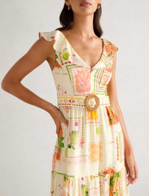 Cute Fashion Ruffle Sleeves V-Neckline Open Back Tie Knot At Back Casual Dress