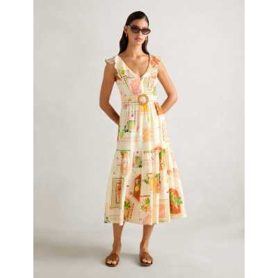 Cute Fashion Ruffle Sleeves V-Neckline Open Back Tie Knot At Back Casual Dress