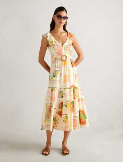 Cute Fashion Ruffle Sleeves V-Neckline Open Back Tie Knot At Back Casual Dress