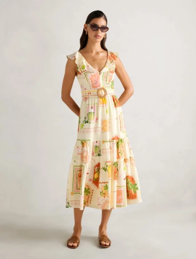 Cute Fashion Ruffle Sleeves V-Neckline Open Back Tie Knot At Back Casual Dress