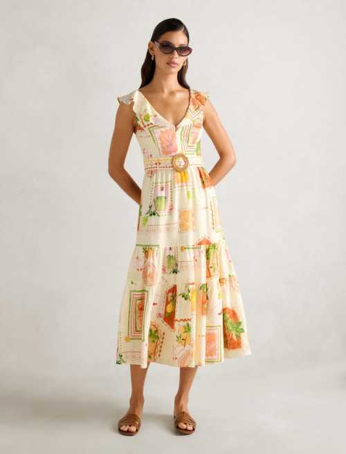 Cute Fashion Ruffle Sleeves V-Neckline Open Back Tie Knot At Back Casual Dress