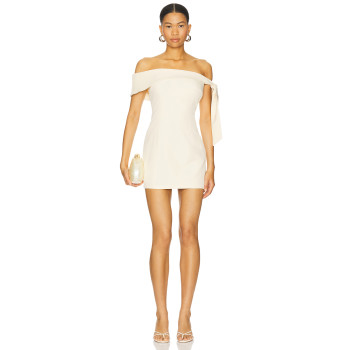 Hot Sale Off the Shoulder Fitted Short Length Beige Single Shoulder Bow Design Dress