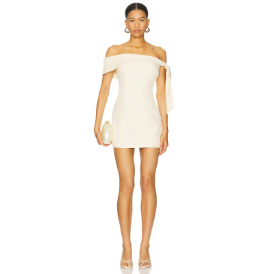 Hot Sale Off the Shoulder Fitted Short Length Beige Single Shoulder Bow Design Dress