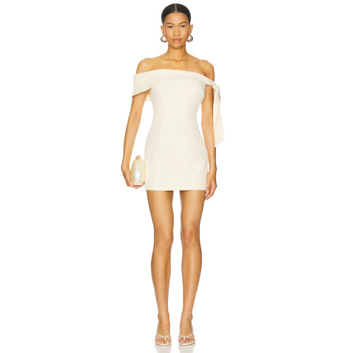 Hot Sale Off the Shoulder Fitted Short Length Beige Single Shoulder Bow Design Dress