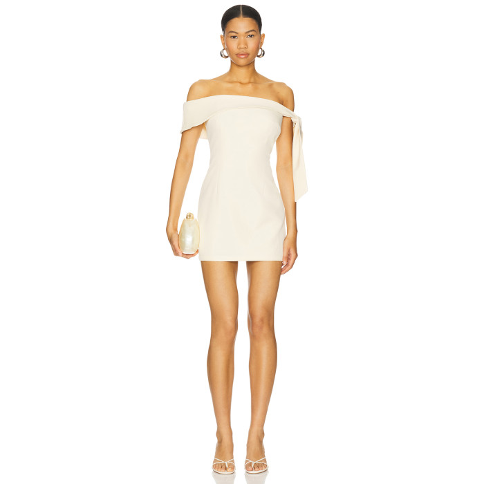 Hot Sale Off the Shoulder Fitted Short Length Beige Single Shoulder Bow Design Dress