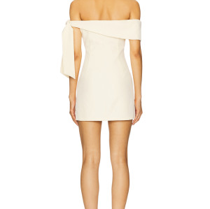 Hot Sale Off the Shoulder Fitted Short Length Beige Single Shoulder Bow Design Dress