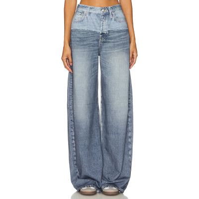 Fashionable 2025 High quality Denim Straight Wide leg Customized logo Woman's Maxi Pants