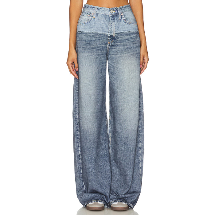 Fashionable 2025 High quality Denim Straight Wide leg Customized logo Woman's Maxi Pants