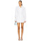 White Embroidered Floral Motifs Cut Out Details Turn Down Collar Long Sleeves Shirt Dress