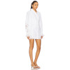 White Embroidered Floral Motifs Cut Out Details Turn Down Collar Long Sleeves Shirt Dress