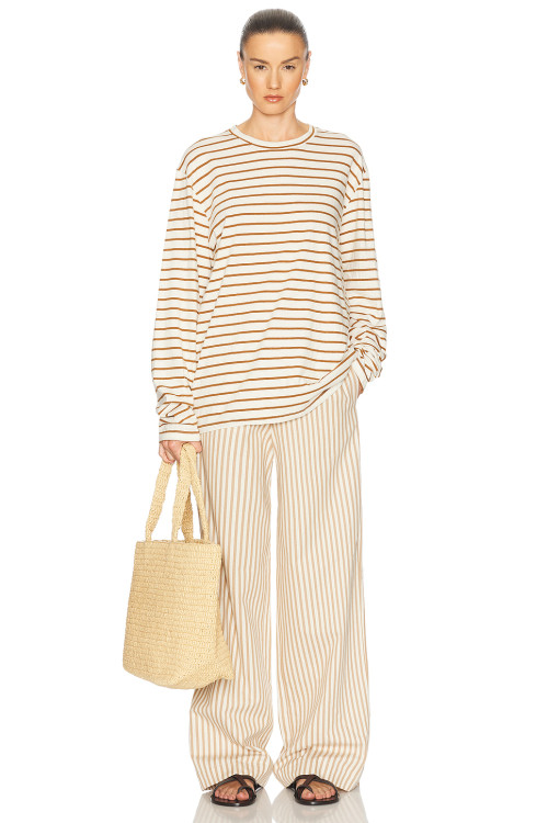 Casual Round Neckline Loose Slim Fit Plain One-Sided Long Sleeve Long Tops