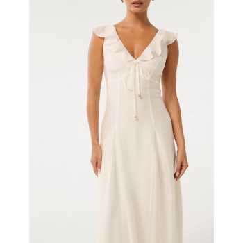 Sample Cute V-neckline With Ruffle Trim And Tie Detail Camisole  A-Line Silhouette Dress