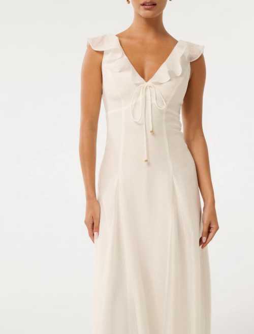 Sample Cute V-neckline With Ruffle Trim And Tie Detail Camisole  A-Line Silhouette Dress