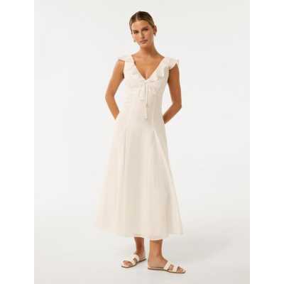 Sample Cute V-neckline With Ruffle Trim And Tie Detail Camisole  A-Line Silhouette Dress