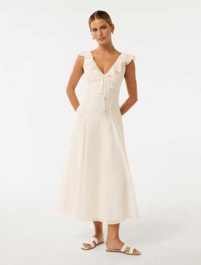 Sample Cute V-neckline With Ruffle Trim And Tie Detail Camisole  A-Line Silhouette Dress