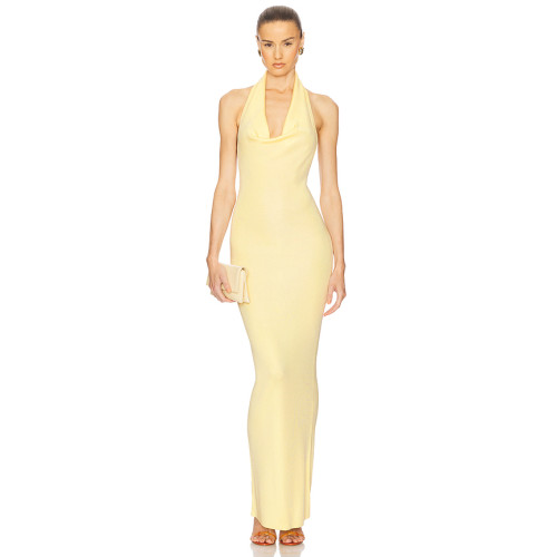Customized 2025 Fashionable Halter v neck Open Back High quality Woman's Long Dress