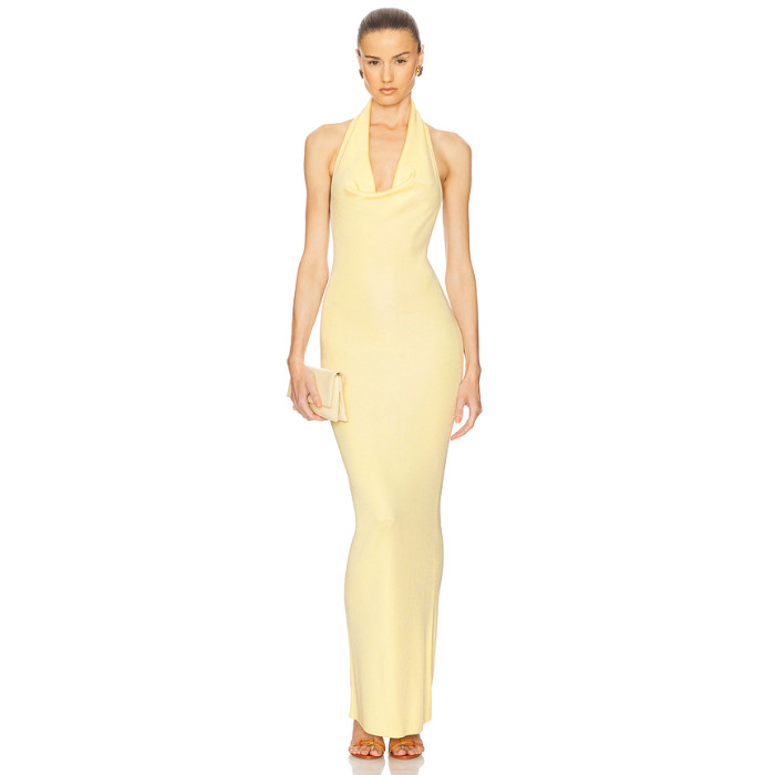 Customized 2025 Fashionable Halter v neck Open Back High quality Woman's Long Dress