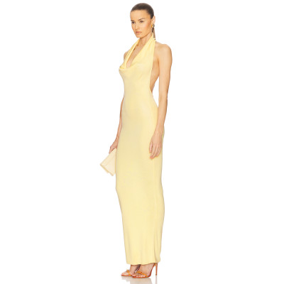 Customized 2025 Fashionable Halter v neck Open Back High quality Woman's Long Dress