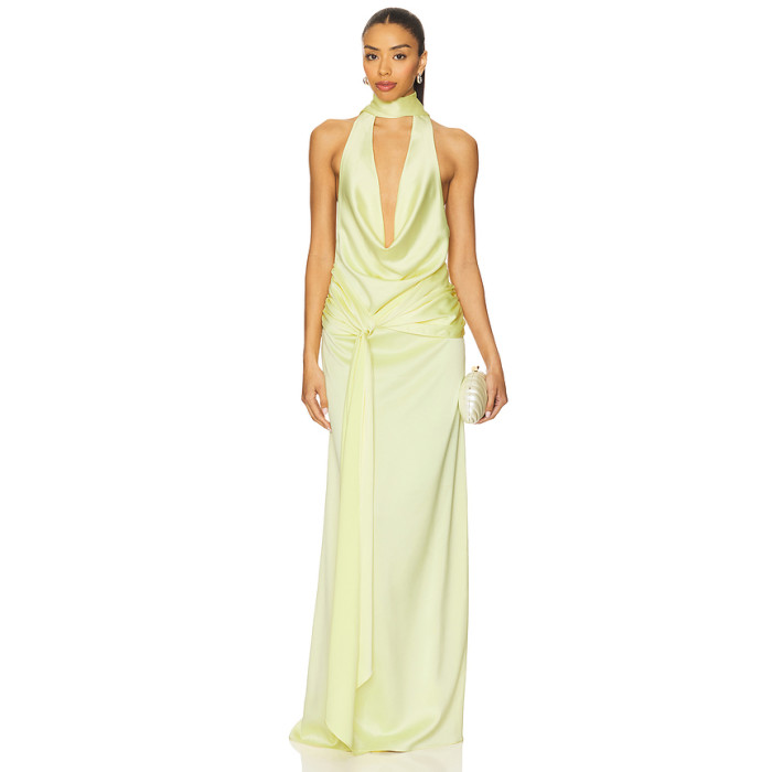 Exquisite High quality Sleeveless Backless Fashionable Halter Deep V neckline Woman's Dress