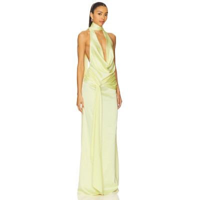 Exquisite High quality Sleeveless Backless Fashionable Halter Deep V neckline Woman's Dress