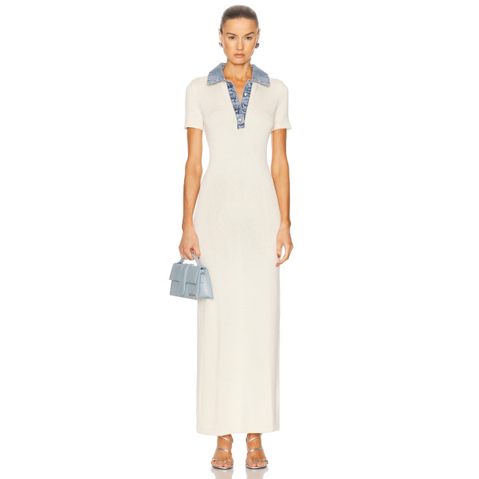 Fashionable Customized Stylish Denim Collar Light V neck Bodycon Elegant Woman's Dress
