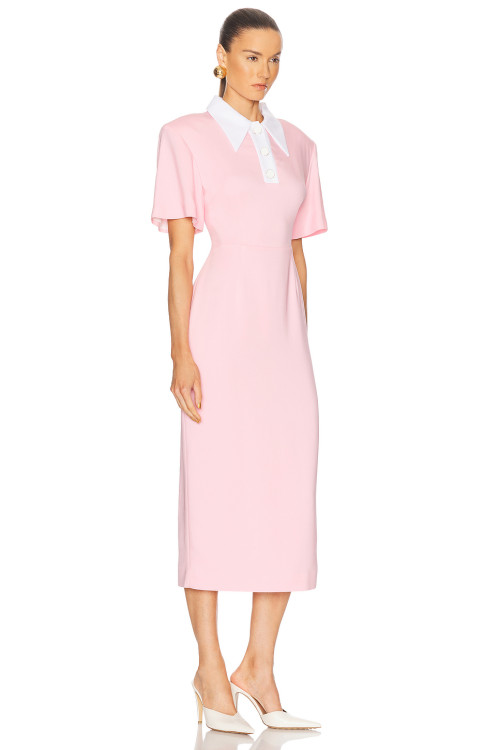 High quality Custom Logo Back Vent Front Button Trim Invisible Zipper Woman's Midi Dress