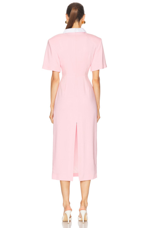High quality Custom Logo Back Vent Front Button Trim Invisible Zipper Woman's Midi Dress