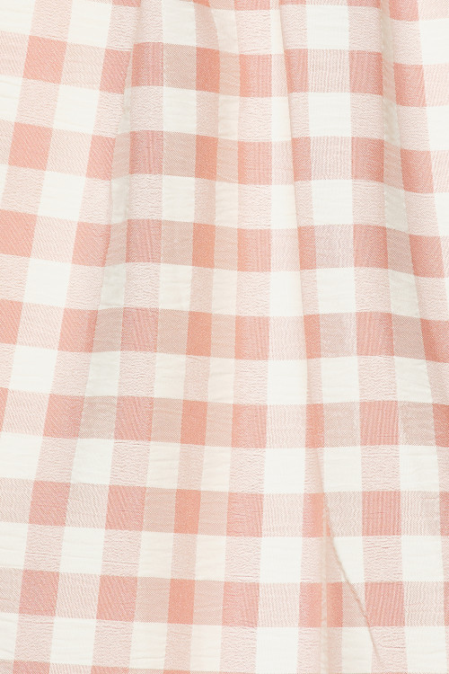 Sweet Pink Checkered Camisole Smocked Bodice Design Detachable Shoulder Straps Dress