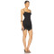 2025 Hot Sale Black Spaghetti Strap Bodycon Smocked Bodice Delicate Lace Hem Mini Dress