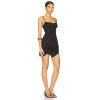 2025 Hot Sale Black Spaghetti Strap Bodycon Smocked Bodice Delicate Lace Hem Mini Dress
