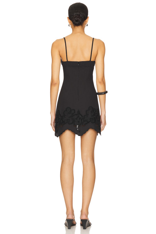 2025 Hot Sale Black Spaghetti Strap Bodycon Smocked Bodice Delicate Lace Hem Mini Dress