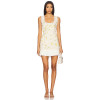 Off  White Floral Sleeveless Lace Neckline Pleated Skirt Back Bow Tie Dress